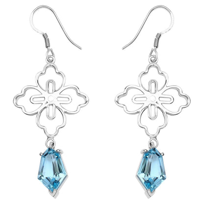 Swiss Blue Topaz Earrings 12.1 Carats Sterling Silver