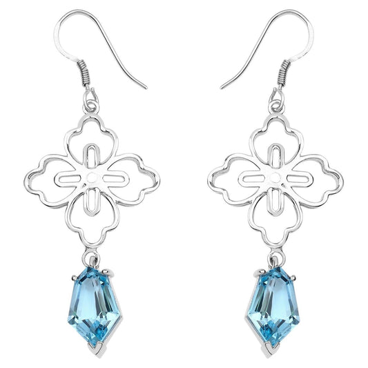 Swiss Blue Topaz Earrings 12.1 Carats Sterling Silver