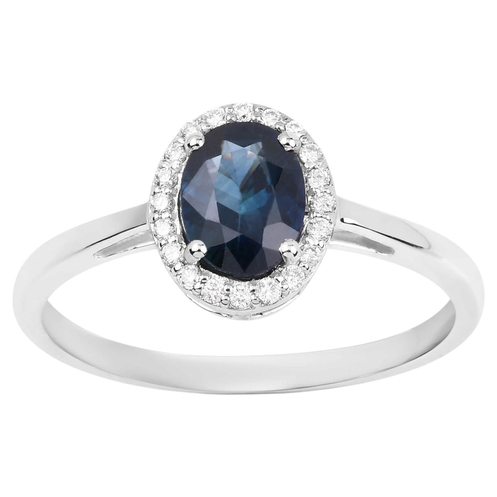 Blue Sapphire Ring With Diamonds 1.18 Carats 14K White Gold