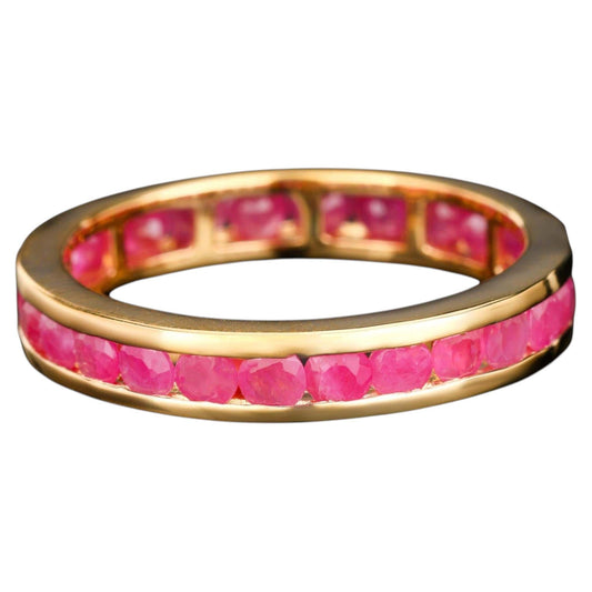 Natural Ruby Eternity Band Ring 2.86 Carats Gold Plated Silver