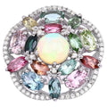 Opal Ring With Multicolor Tourmaline 5.8 Carats Sterling Silver
