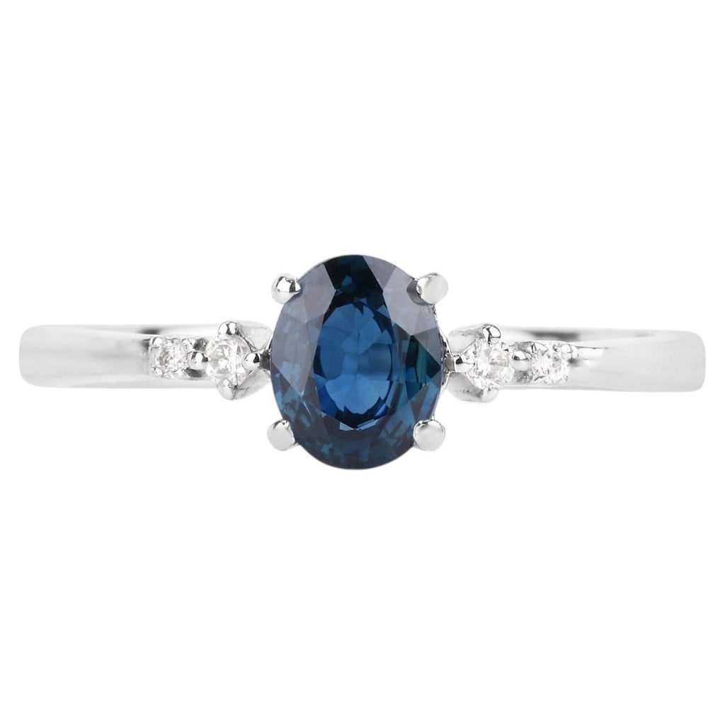 Blue Sapphire Ring With Diamonds 0.81 Carats 14K White Gold
