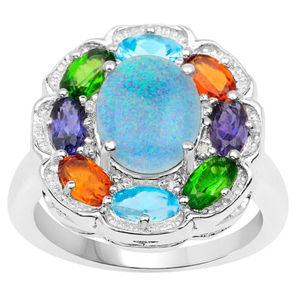 Natural Opal White & Blue Topaz Chrome Diopside Citrine 3.70 Carat Cocktail Ring