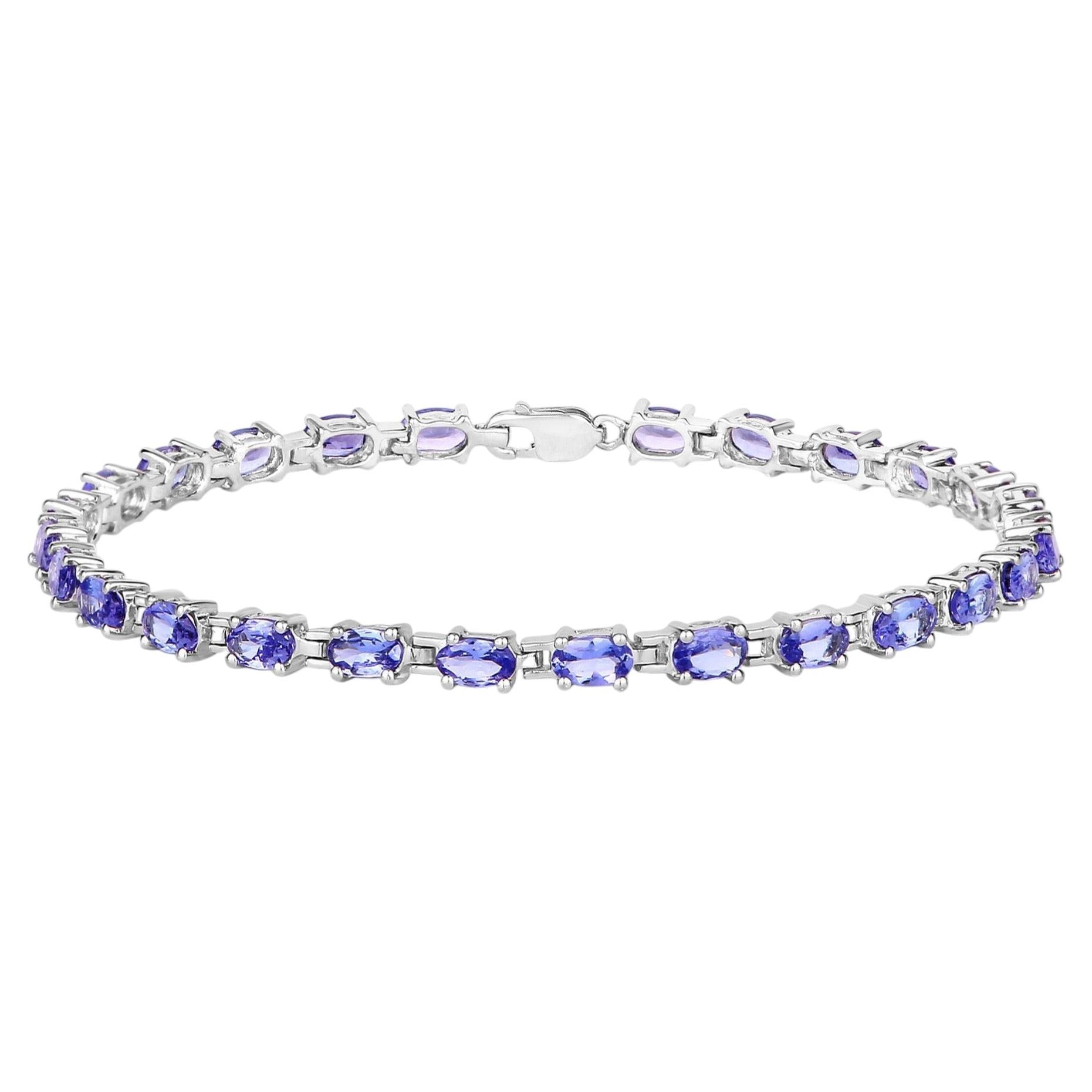 Tanzanite Tennis Bracelet 6.24 Carats Sterling Silver