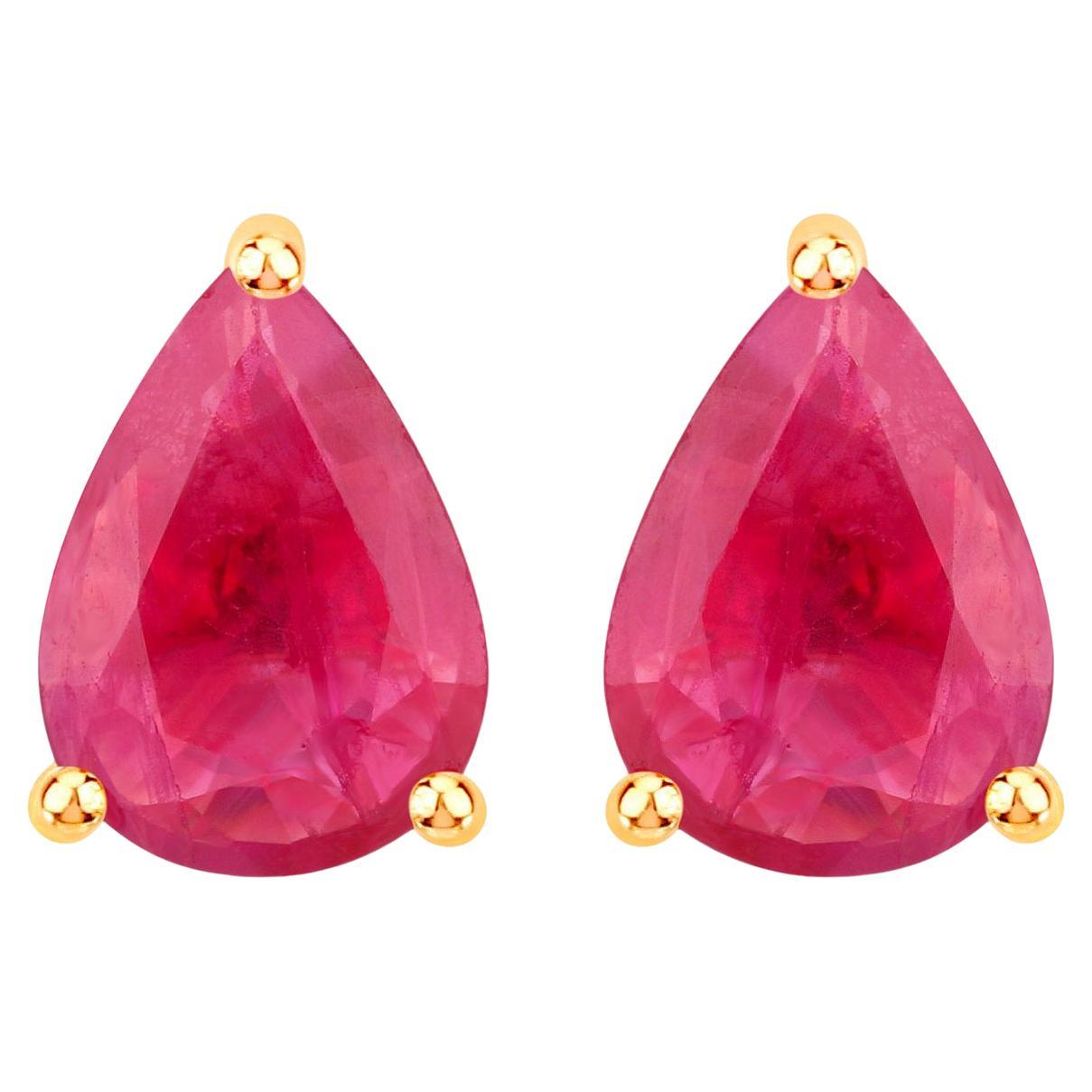 Ruby Stud Earrings 1.5 Carats 14K Yellow Gold