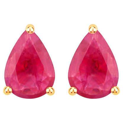 Ruby Stud Earrings 1.5 Carats 14K Yellow Gold