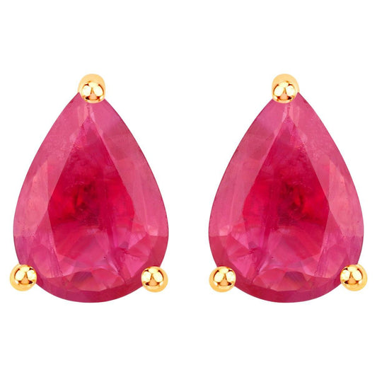 Ruby Stud Earrings 1.5 Carats 14K Yellow Gold
