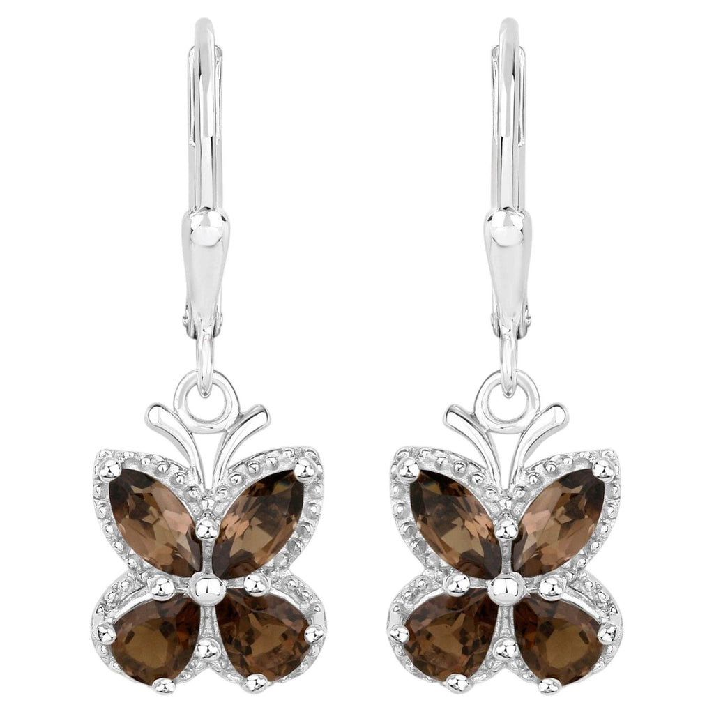 Smoky Quartz Butterfly Earrings 2.16 Carats Sterling Silver