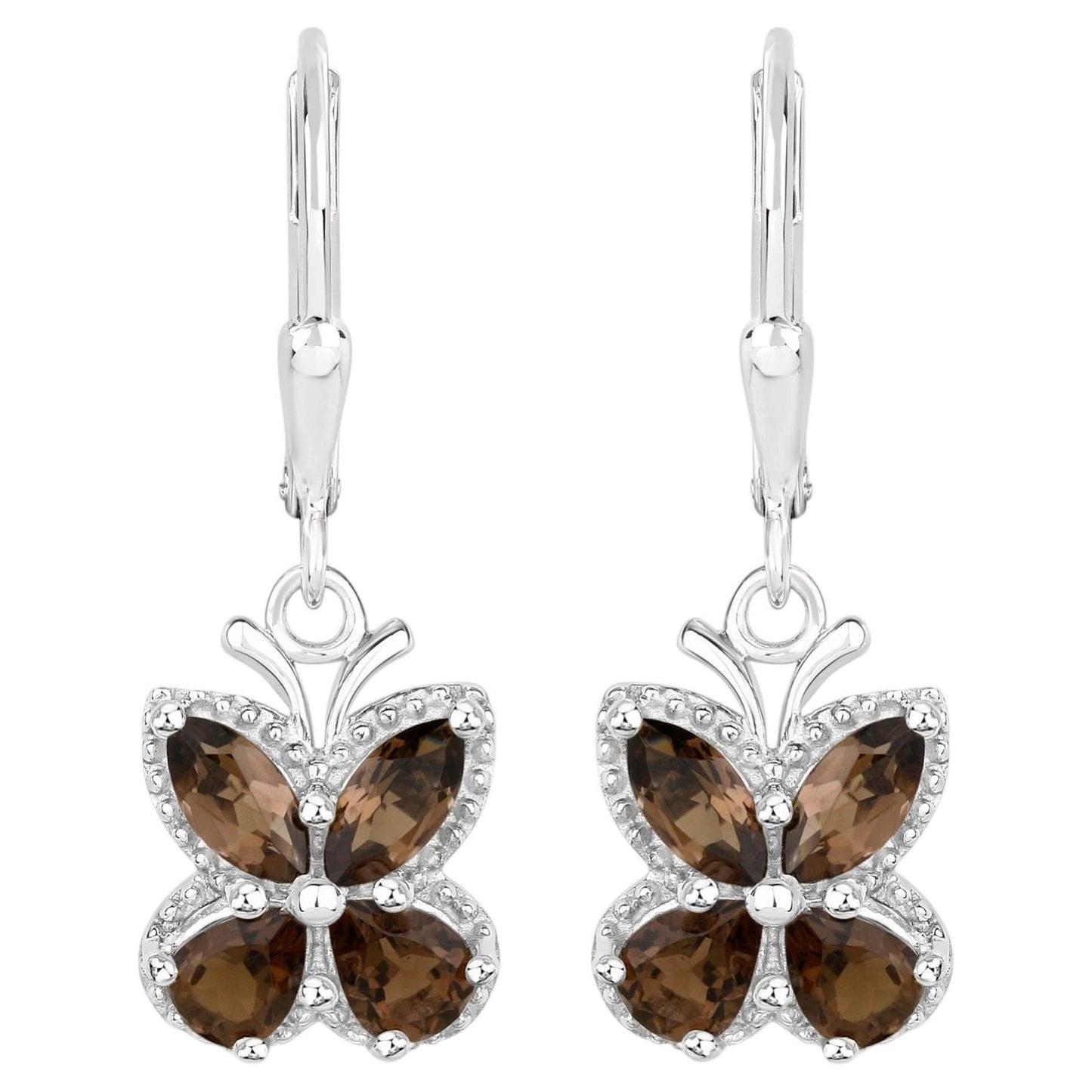 Smoky Quartz Butterfly Earrings 2.16 Carats Sterling Silver