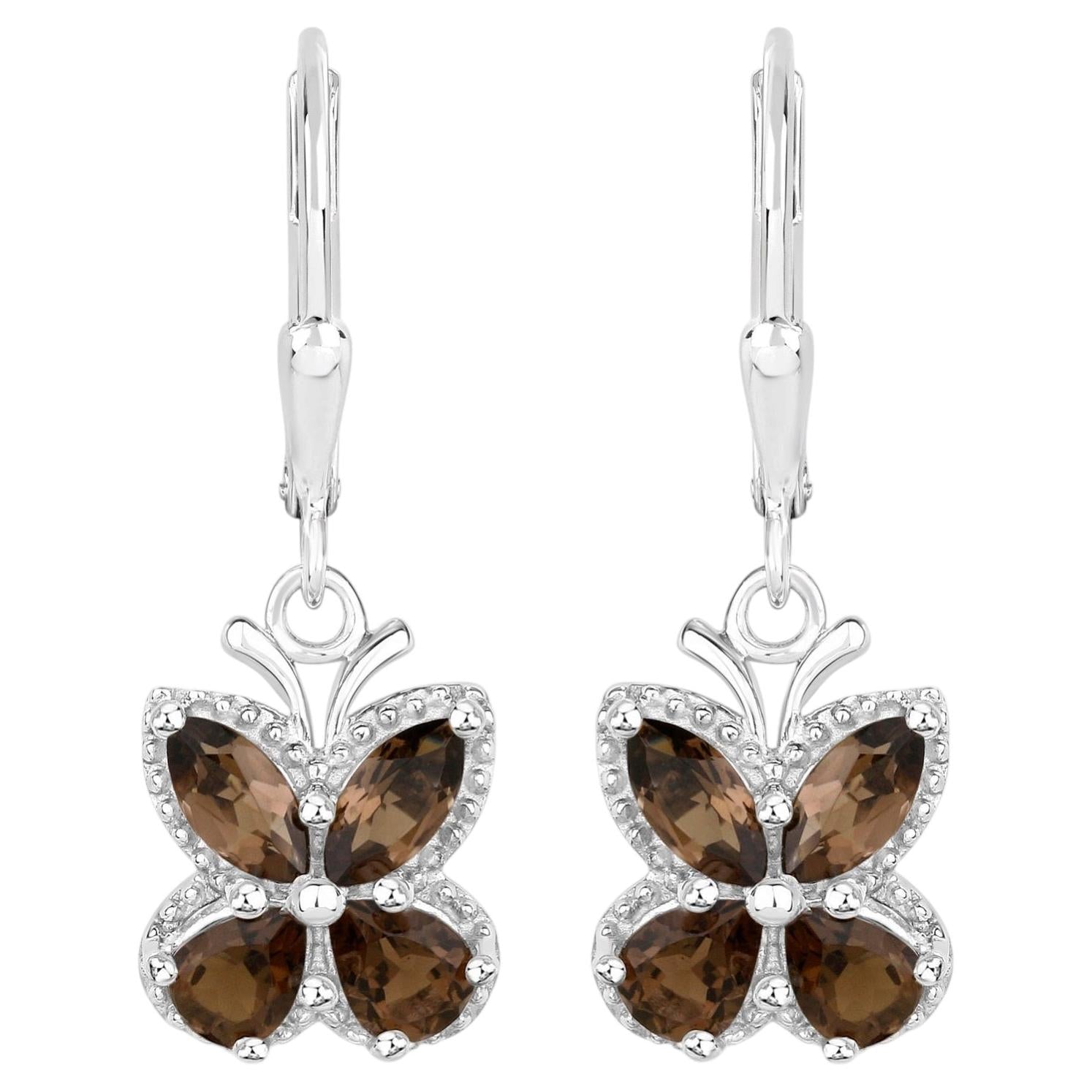 Smoky Quartz Butterfly Earrings 2.16 Carats Sterling Silver