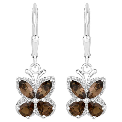 Smoky Quartz Butterfly Earrings 2.16 Carats Sterling Silver