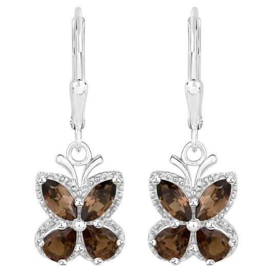 Smoky Quartz Butterfly Earrings 2.16 Carats Sterling Silver