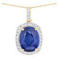 Blue Sapphire Pendant With Diamonds 3.98 Carats 18K Yellow Gold