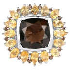 Smoky Quartz Ring With Citrine 9.1 Carats Sterling Silver
