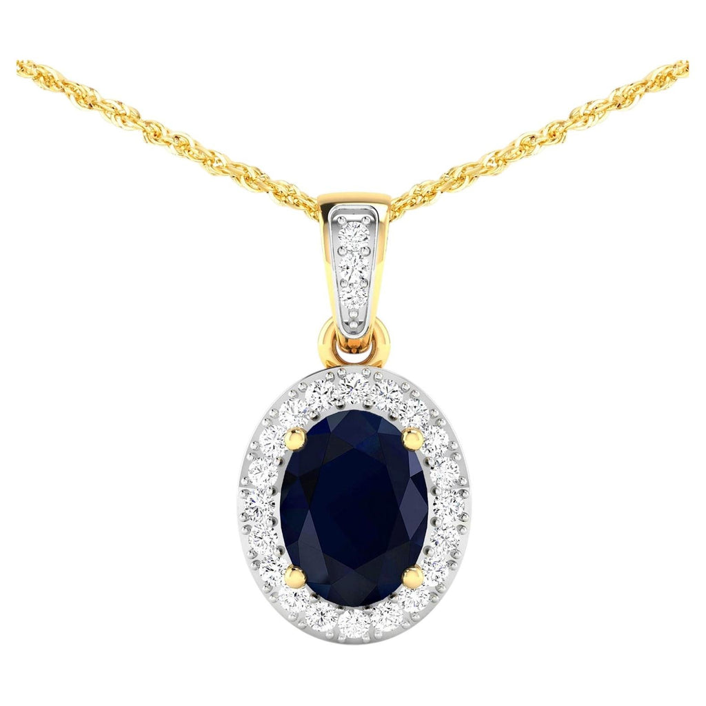 Blue Sapphire Pendant With Diamonds 1.45 Carats 14K Yellow Gold