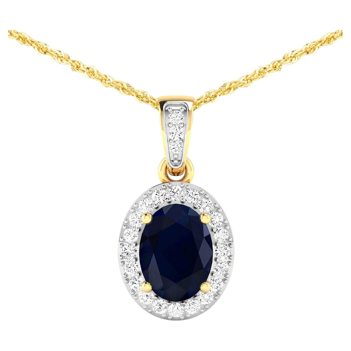 Blue Sapphire Pendant With Diamonds 1.45 Carats 14K Yellow Gold