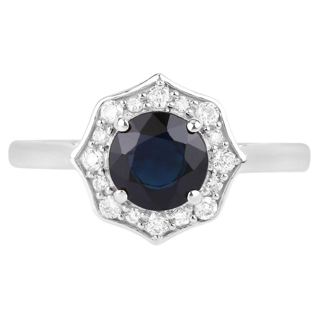 Blue Sapphire Ring With Diamonds 1.3 Carats 10K White Gold