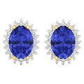 Natural Tanzanite Stud Earrings Diamond Halo 2.60 Carats 14K Yellow Gold