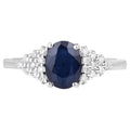 Blue Sapphire Ring With Diamonds 1.7 Carats 14K White Gold