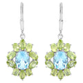 Blue Topaz Earrings With Peridot 8.08 Carats Sterling Silver