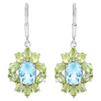 Blue Topaz Earrings With Peridot 8.08 Carats Sterling Silver