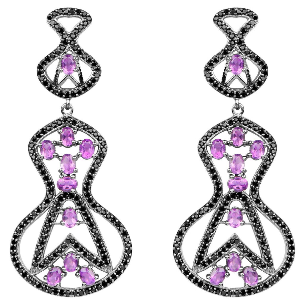Amethyst Dangle Earrings Black Spinel 5.2 Carats Sterling Silver