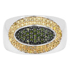Green Diamond Ring With Yellow Diamond 0.36 Carats Sterling Silver