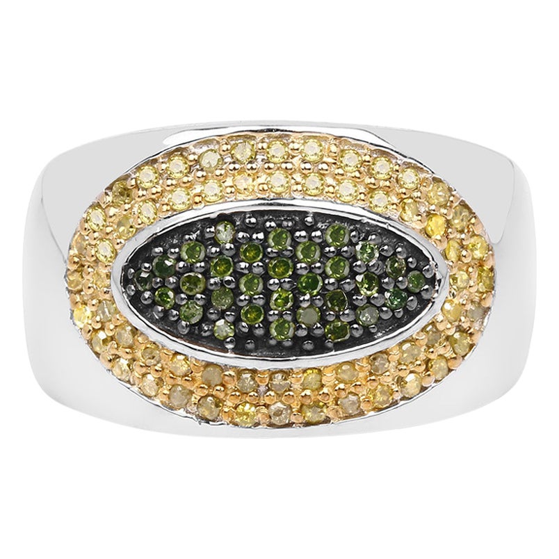 Green Diamond Ring With Yellow Diamond 0.36 Carats Sterling Silver