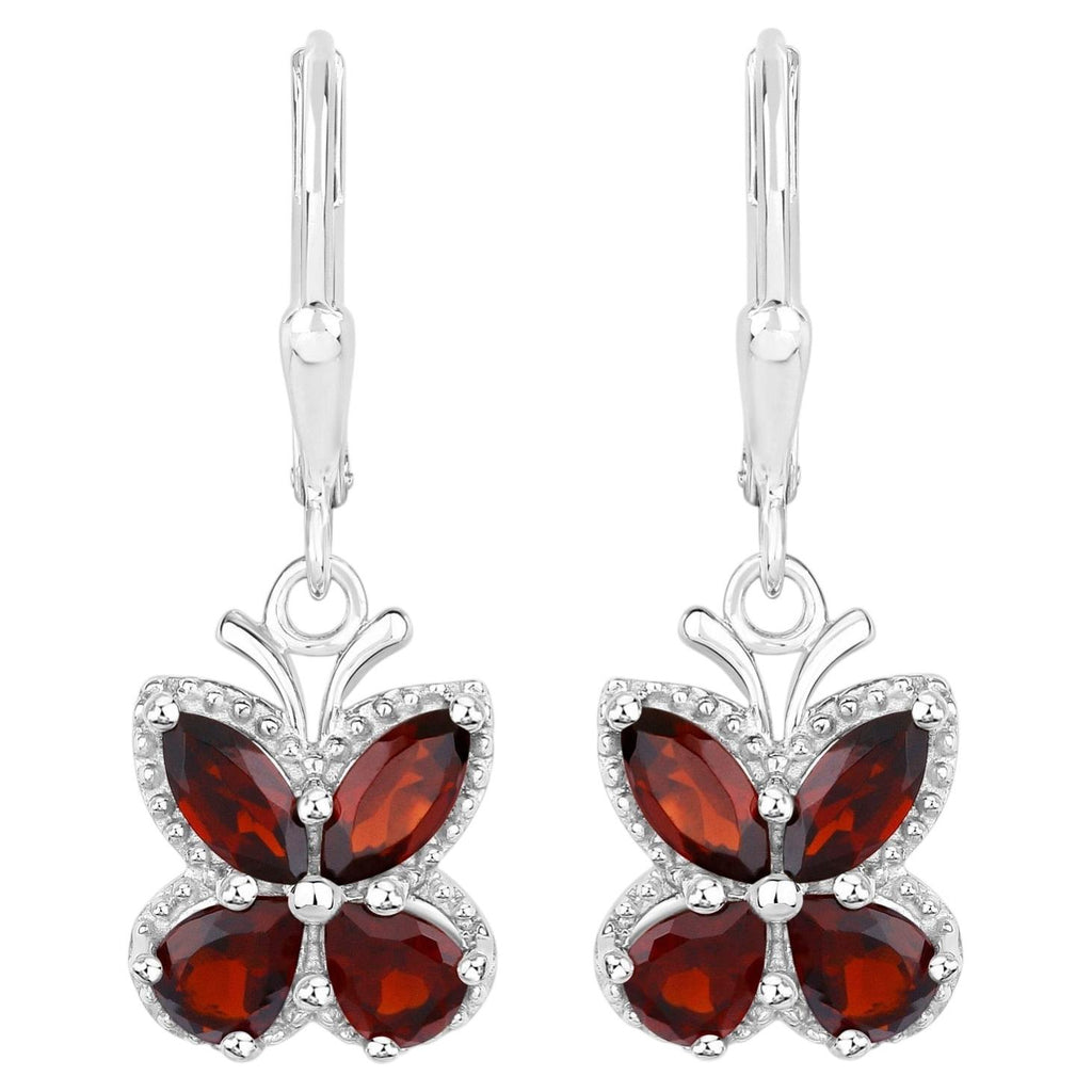 Garnet Butterfly Earrings 2.58 Carats Sterling Silver