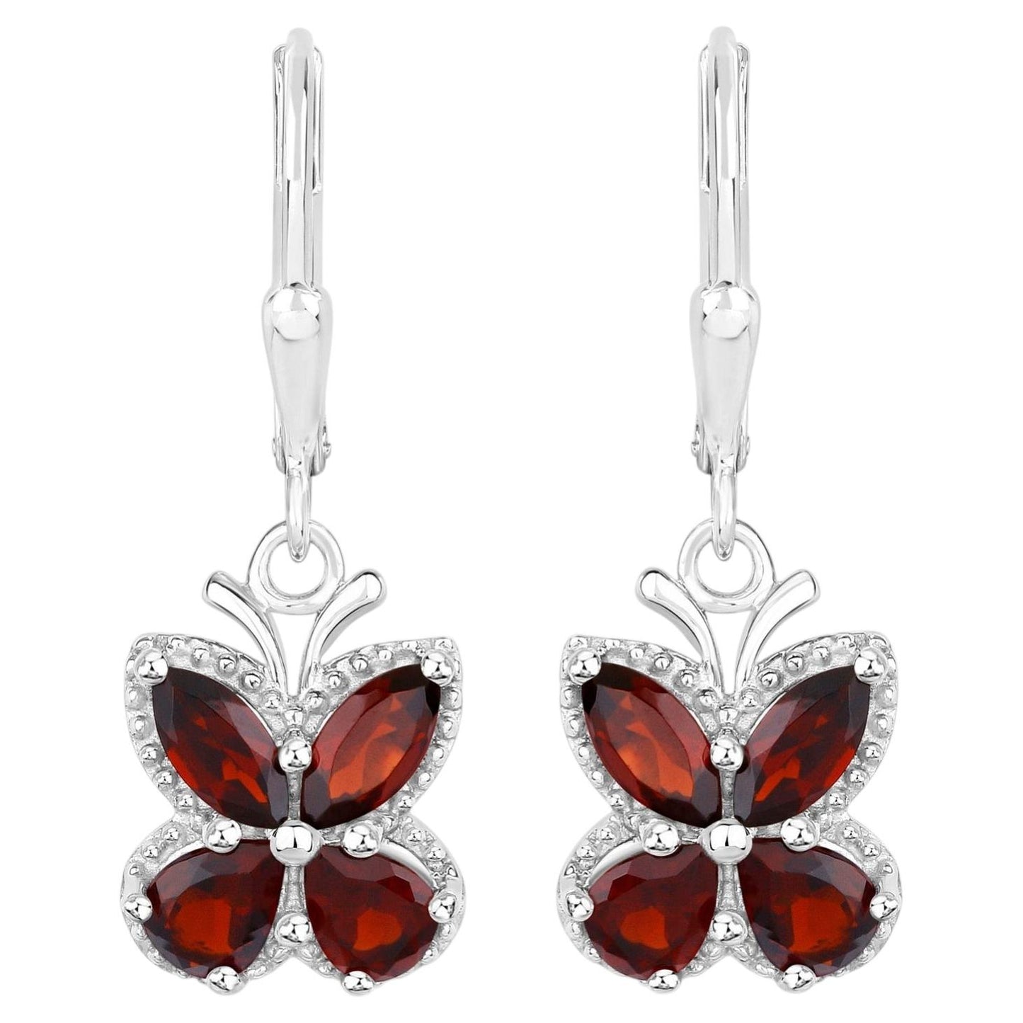 Garnet Butterfly Earrings 2.58 Carats Sterling Silver