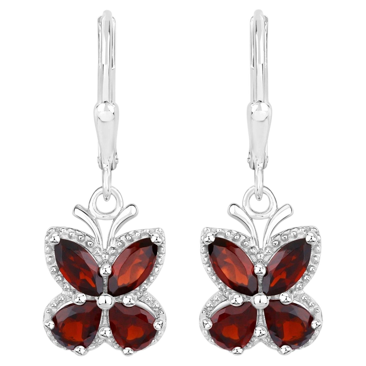 Garnet Butterfly Earrings 2.58 Carats Sterling Silver
