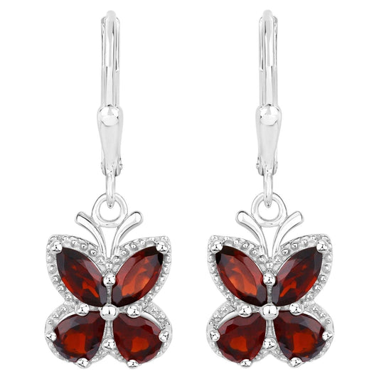 Garnet Butterfly Earrings 2.58 Carats Sterling Silver