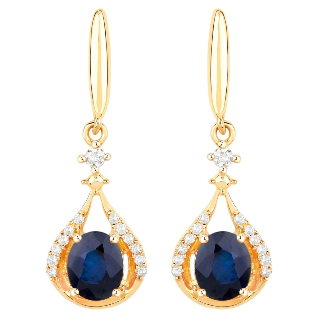 Natural Sapphire Earrings With Diamonds 0.82 Carats 14K Yellow Gold