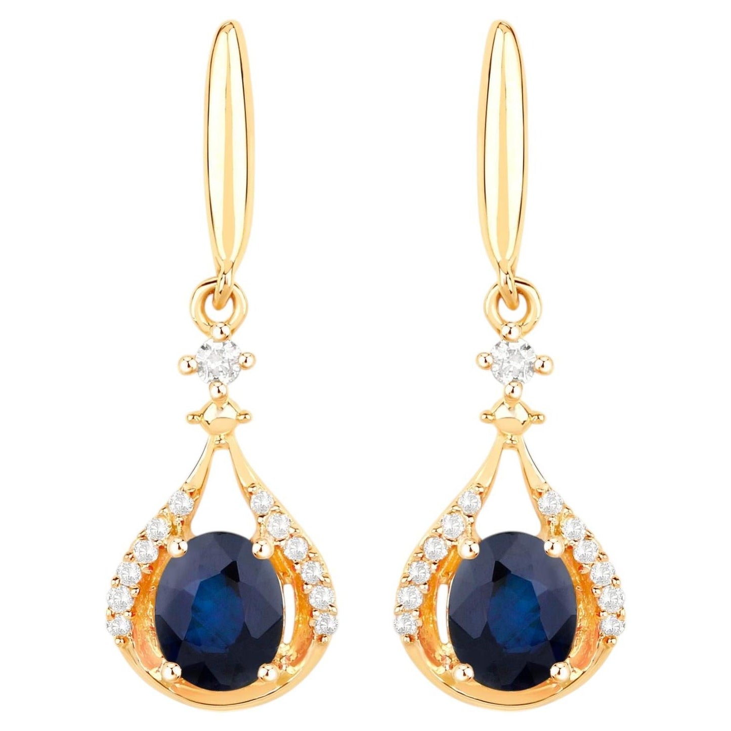 Natural Sapphire Earrings With Diamonds 0.82 Carats 14K Yellow Gold
