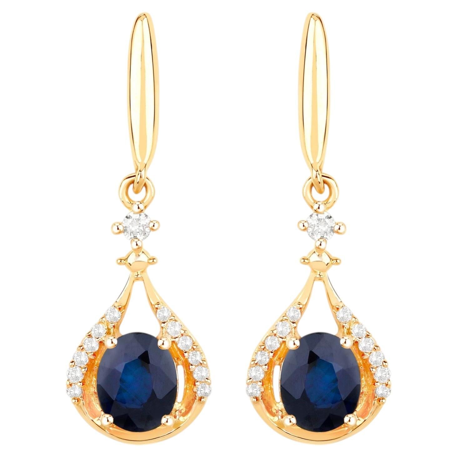 Natural Sapphire Earrings With Diamonds 0.82 Carats 14K Yellow Gold