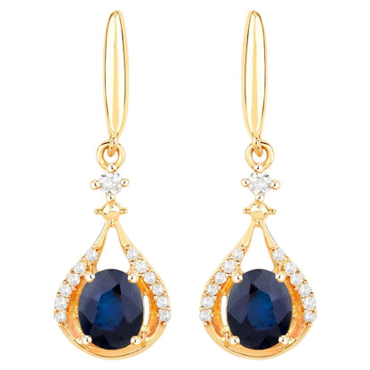 Natural Sapphire Earrings With Diamonds 0.82 Carats 14K Yellow Gold