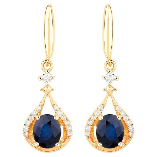 Natural Sapphire Earrings With Diamonds 0.82 Carats 14K Yellow Gold