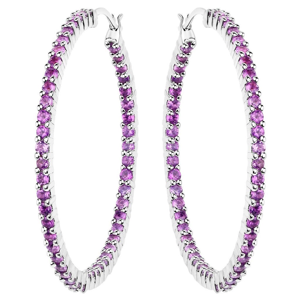 Amethyst Hoop Earrings 2.98 Carats Sterling Silver