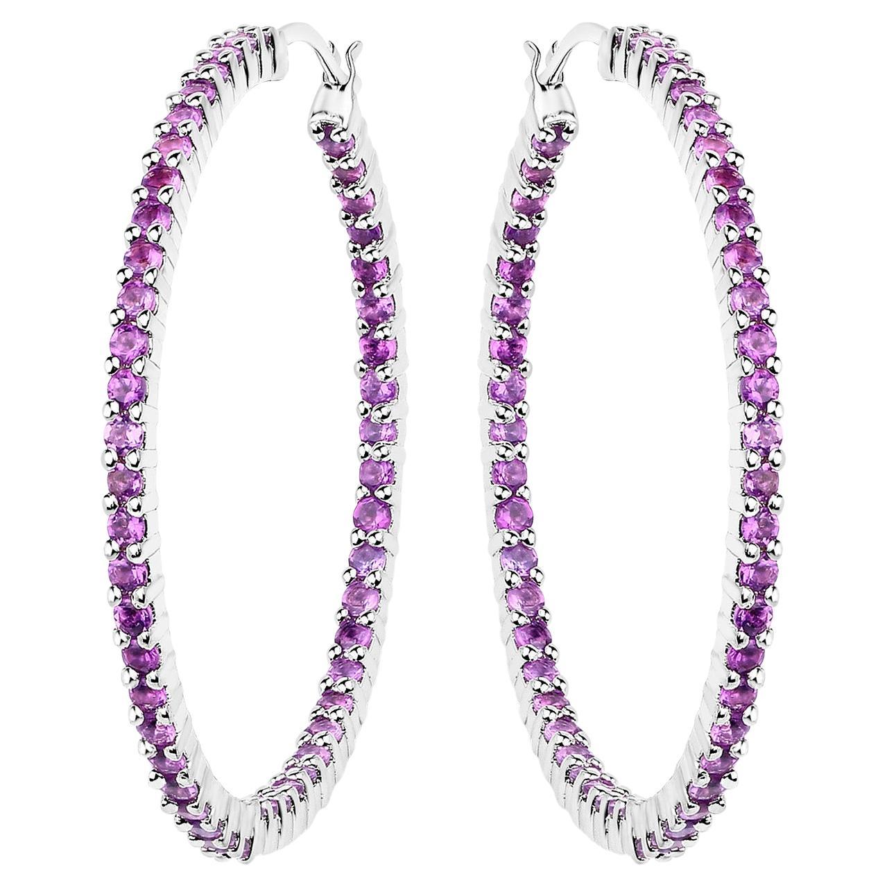 Amethyst Hoop Earrings 2.98 Carats Sterling Silver