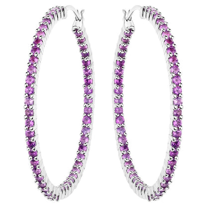 Amethyst Hoop Earrings 2.98 Carats Sterling Silver