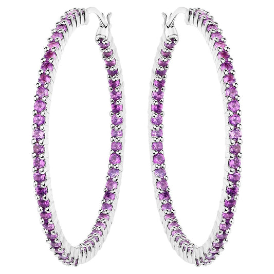 Amethyst Hoop Earrings 2.98 Carats Sterling Silver