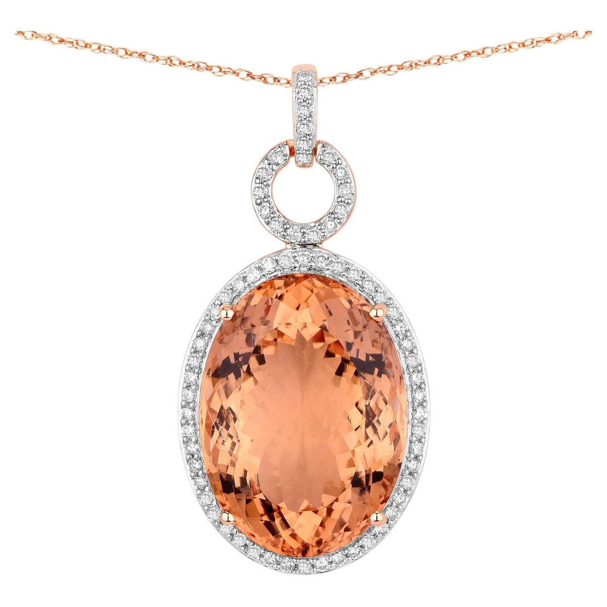 Morganite Pendant With Diamonds 25.7 Carats 14K Rose Gold