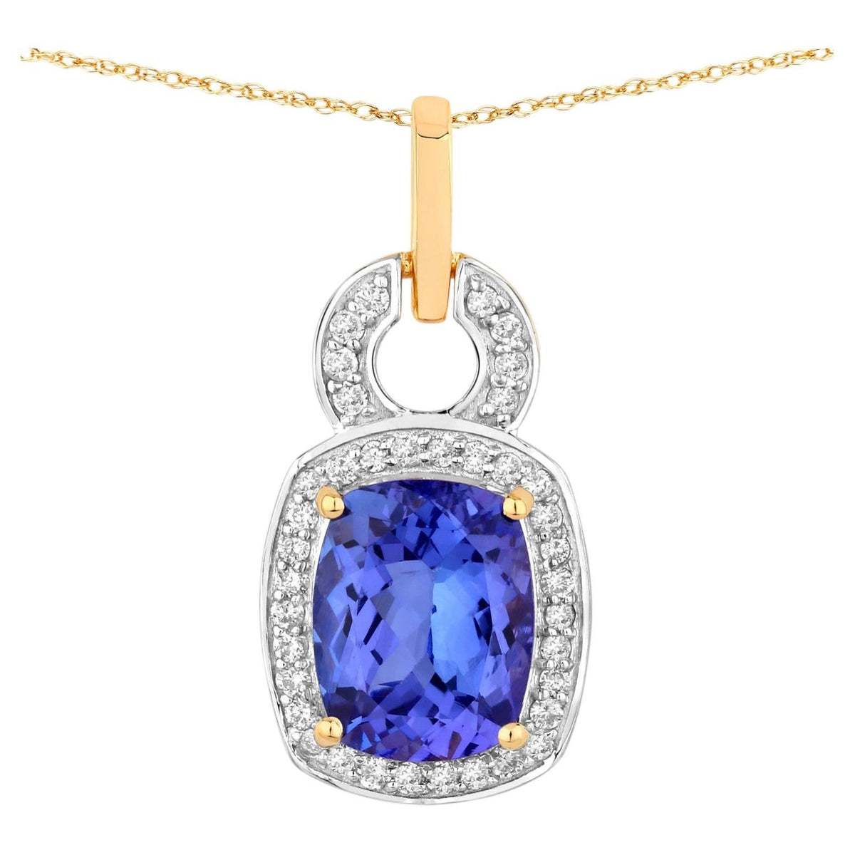 Tanzanite Pendant With Diamonds 2.2 Carats 14K Yellow Gold