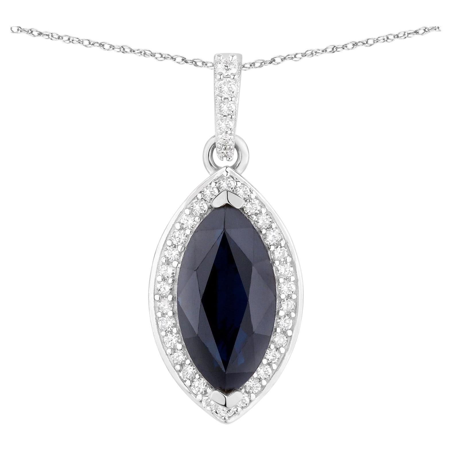 Blue Sapphire Pendant With Diamonds 2.24 Carats 10K White Gold