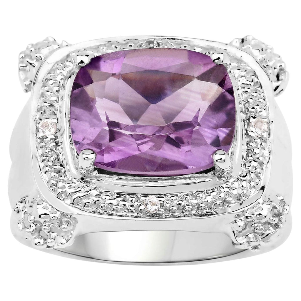 Amethyst Ring With White Topaz 4.36 Carats Sterling Silver
