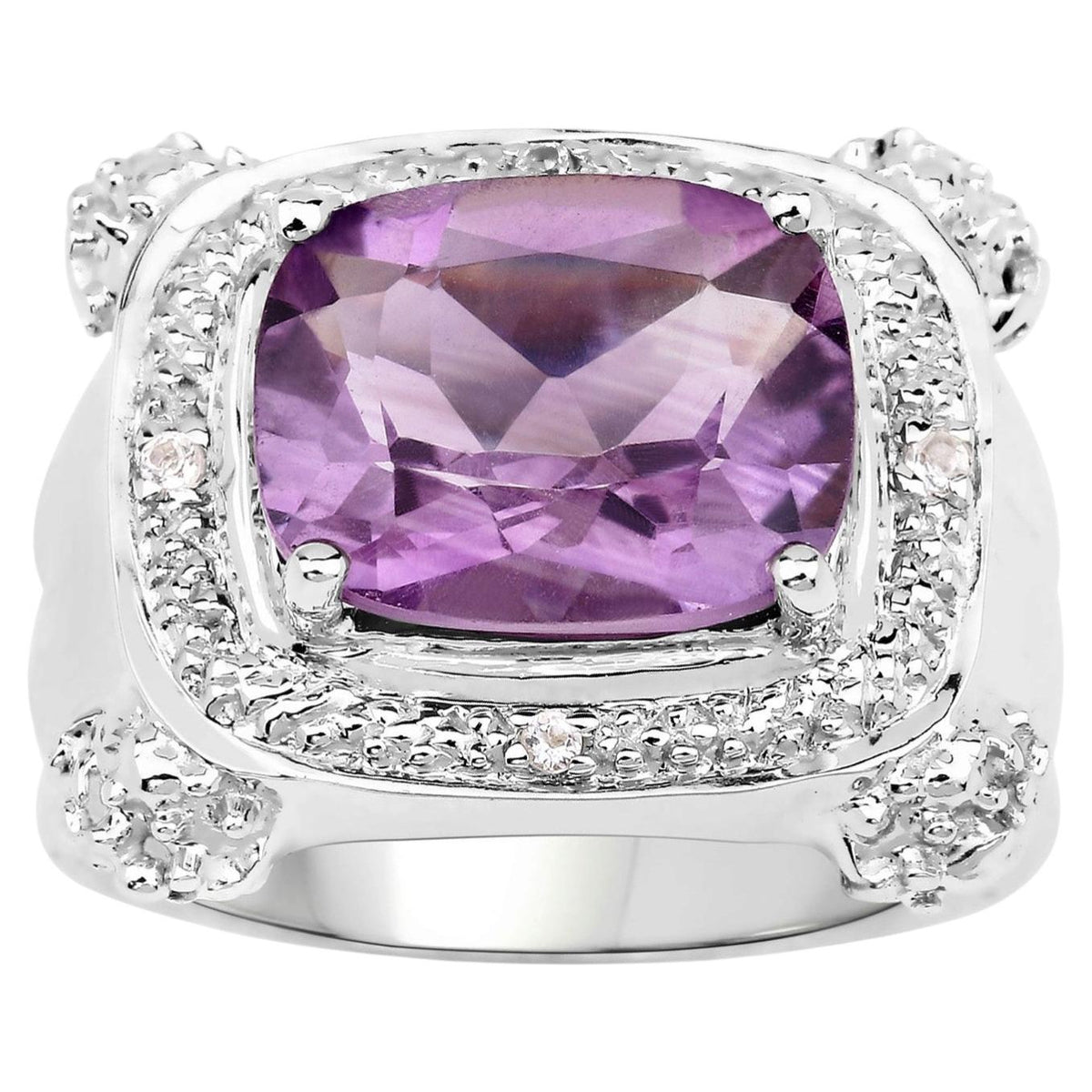 Amethyst Ring With White Topaz 4.36 Carats Sterling Silver