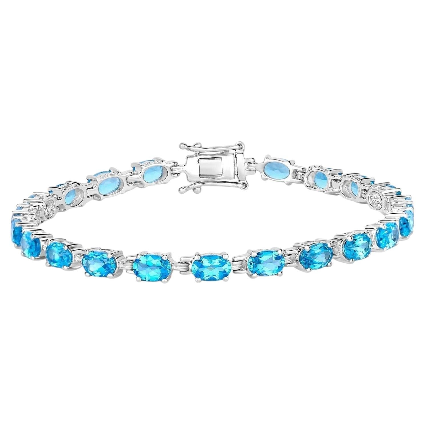 Swiss Blue Topaz Tennis Bracelet 10.7 Carats Sterling Silver