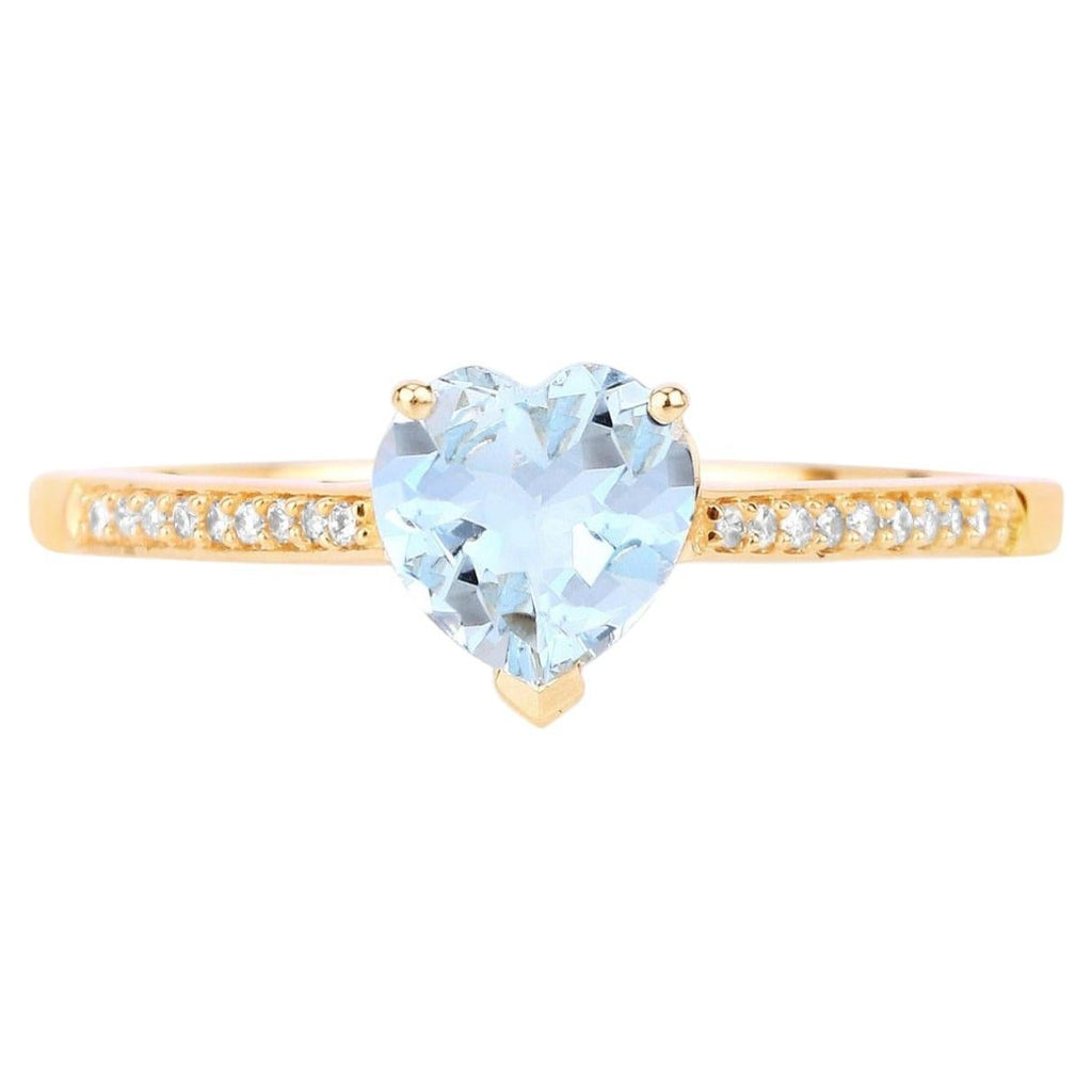 Aquamarine Heart Ring With Diamonds 0.62 Carats 14K Yellow Gold