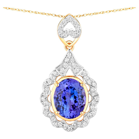 Tanzanite Pendant Necklace Diamonds 4.38 Carats 14K Yellow Gold