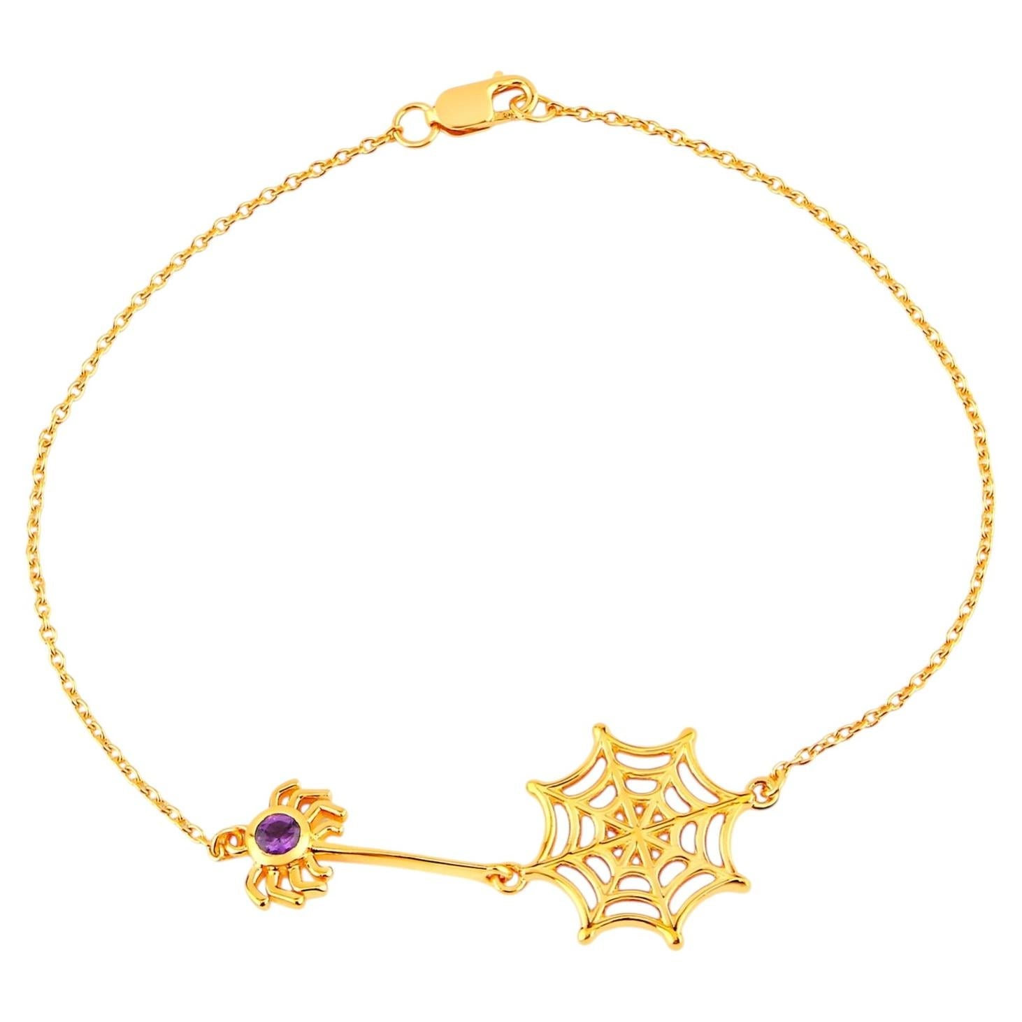 Amethyst Spider Bracelet 0.08 Carats Gold Plated Silver